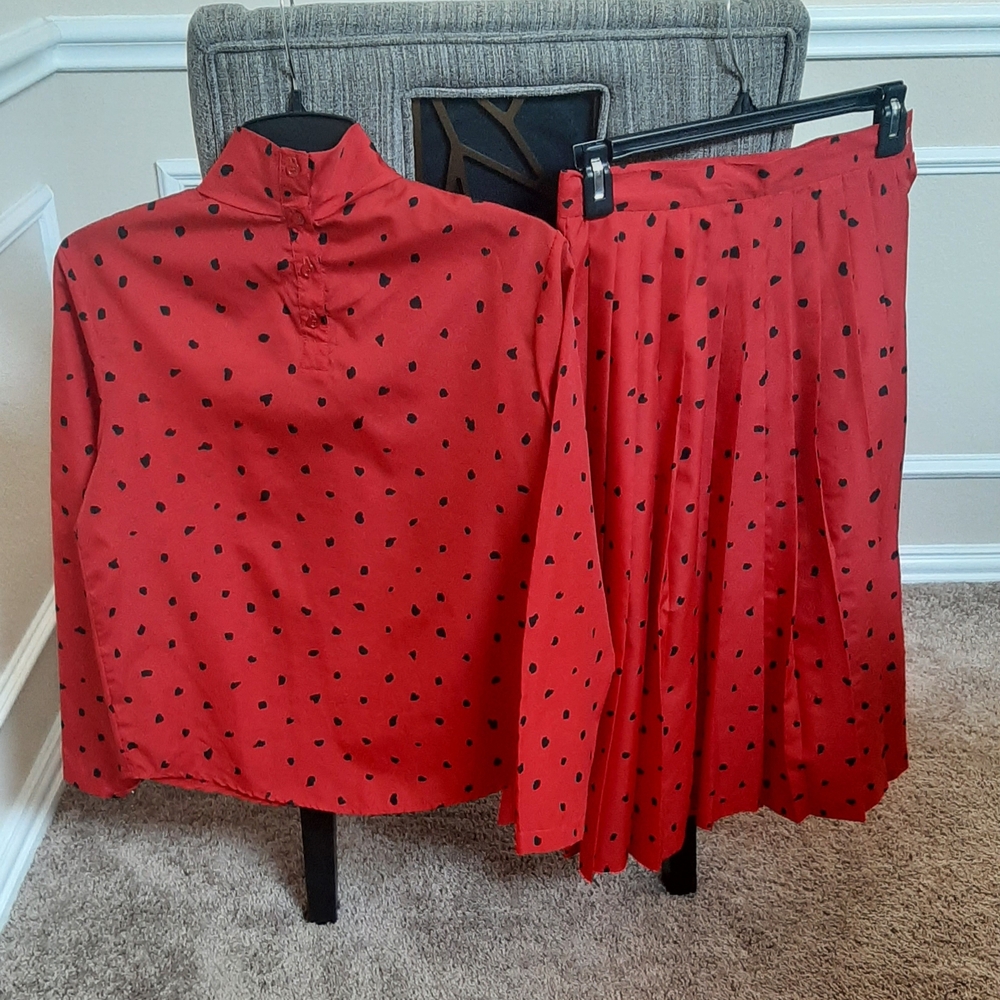 Red and Black Pleated Skirt Set - Picture 2 of 13